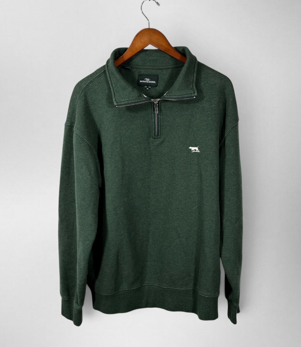 Rodd & Gunn Men XL Forest Green 1/4 Zip Pullover Sweatshirt Pointer Logo